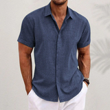 Short-sleeved shirt made of cotton and linen