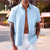 Short-sleeved shirt made of cotton and linen