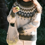 Patterned Knit Crew Neck Sweater for Women