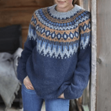 Patterned Knit Crew Neck Sweater for Women