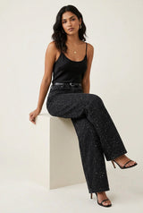 Straight High Waist Jeans with Subtle Glitter Details