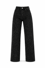 Straight High Waist Jeans with Subtle Glitter Details