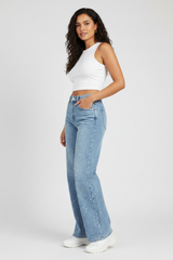 Straight High Waist Jeans with Subtle Glitter Details