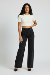 Straight High Waist Jeans with Subtle Glitter Details