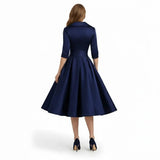 Rochie midi retro cu decolteu în V și fustă amplă