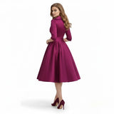 Rochie midi retro cu decolteu în V și fustă amplă