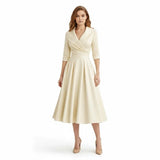 Rochie midi retro cu decolteu în V și fustă amplă