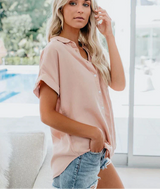 Willa – Short Sleeve Collared Pocket Blouse Women