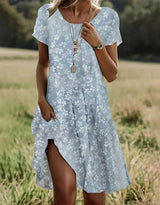 Floral Print Short Sleeve Midi Dress