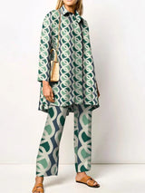 Elegant Vintage Two-Piece Women's Set - Fashionable Blouse and Pants