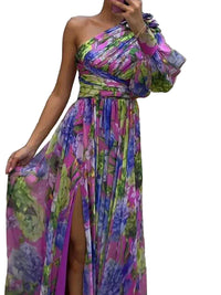 Lilac One-Sleeve Maxi Dress with Side Slit