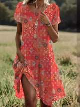 Floral Print Short Sleeve Midi Dress