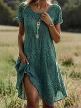 Floral Print Short Sleeve Midi Dress