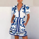 Women's Puff Sleeve Mini Dress with Floral Print and Relaxed Fit