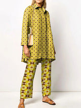 Elegant Vintage Two-Piece Women's Set - Fashionable Blouse and Pants