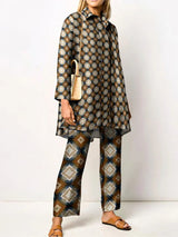 Elegant Vintage Two-Piece Women's Set - Fashionable Blouse and Pants