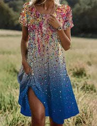Floral Print Short Sleeve Midi Dress