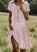 Floral Print Short Sleeve Midi Dress