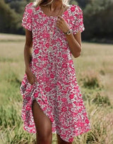 Floral Print Short Sleeve Midi Dress
