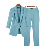 Single-Button Suit Set with Slim Trousers for Women