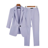 Single-Button Suit Set with Slim Trousers for Women