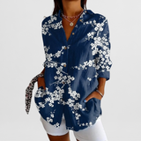 Women's Blouse with Tropical Floral Pattern and Loose Fit