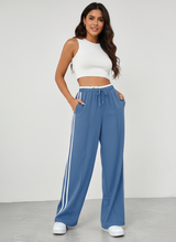 Trendy Sporty Wide-Leg Striped Trousers