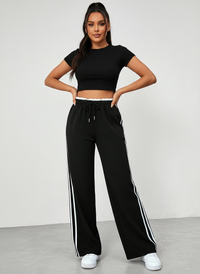 Trendy Sporty Wide-Leg Striped Trousers