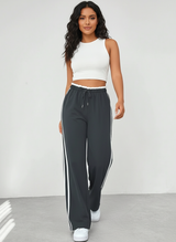 Trendy Sporty Wide-Leg Striped Trousers