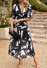 Ilyssia – Abito midi floreale con scollo a V donna