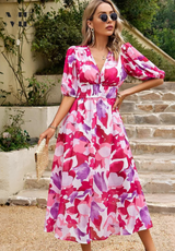 Ilyssia – Abito midi floreale con scollo a V donna