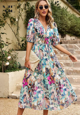 Ilyssia – Abito midi floreale con scollo a V donna