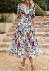 Ilyssia – Abito midi floreale con scollo a V donna