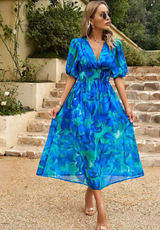 Ilyssia – Abito midi floreale con scollo a V donna
