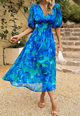 Ilyssia – Abito midi floreale con scollo a V donna