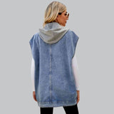 Kyverra - Gilet con cappuccio in denim da donna dall'aspetto usurato