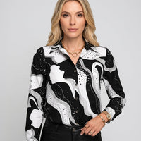Blouse élégante pour femme à col en V et manches longues