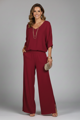 Viviane - Womens Chiffon Two Piece Wide Leg Set