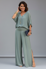 Viviane - Womens Chiffon Two Piece Wide Leg Set