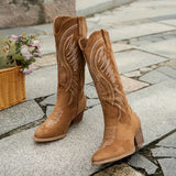 Bottes cowboy en daim pour femmes avec talon bloc