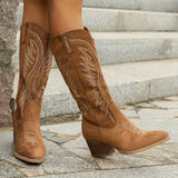 Bottes cowboy en daim pour femmes avec talon bloc