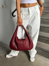 Lorna - Woven Leather Crescent Hobo Shoulder Bag