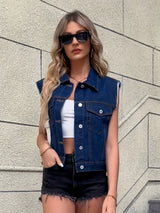 Orlenna – Ärmellose Denimjacke für Damen mit Pattentaschen