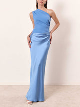 Anivelle - One Shoulder Pleated Maxi Dress