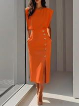 Women's Midi Dress with Relaxed Fit and Versatile Style