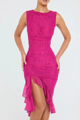 Women Ruched Sleeveless Midi Wedding Guest Dress