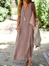 Women's Casual Midi Dress - Linen Viscose