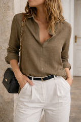 Dam Blus Knappdesign Ledig Passform 3