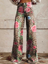 Virexa - Γυναικείο παντελόνι με φαρδιά μπατζάκια και vintage print