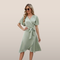 Vestito Elegante Autunnale da Donna - Abito Midi con Scollo a V e Cintura a Fiocco